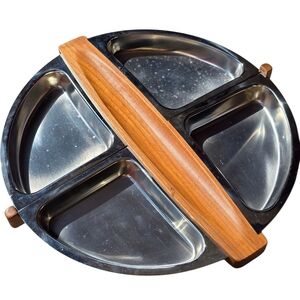 1950s Arthur Salm AS Sweden Stainless Steel Teak Wood Lazy Susan Tray